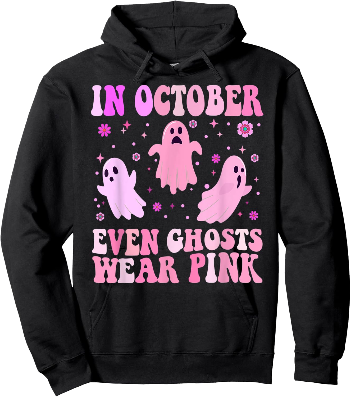 Breast Cancer October Even Ghost Wear Pink Groovy Halloween Hoodie - Hoodie | Black