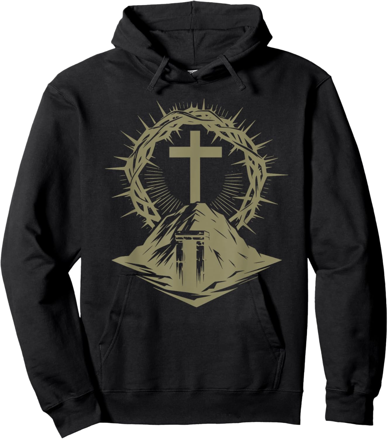 Cross Crown of Thorns Tomb Christian Jesus Easter Church Hoodie - Hoodie | Black