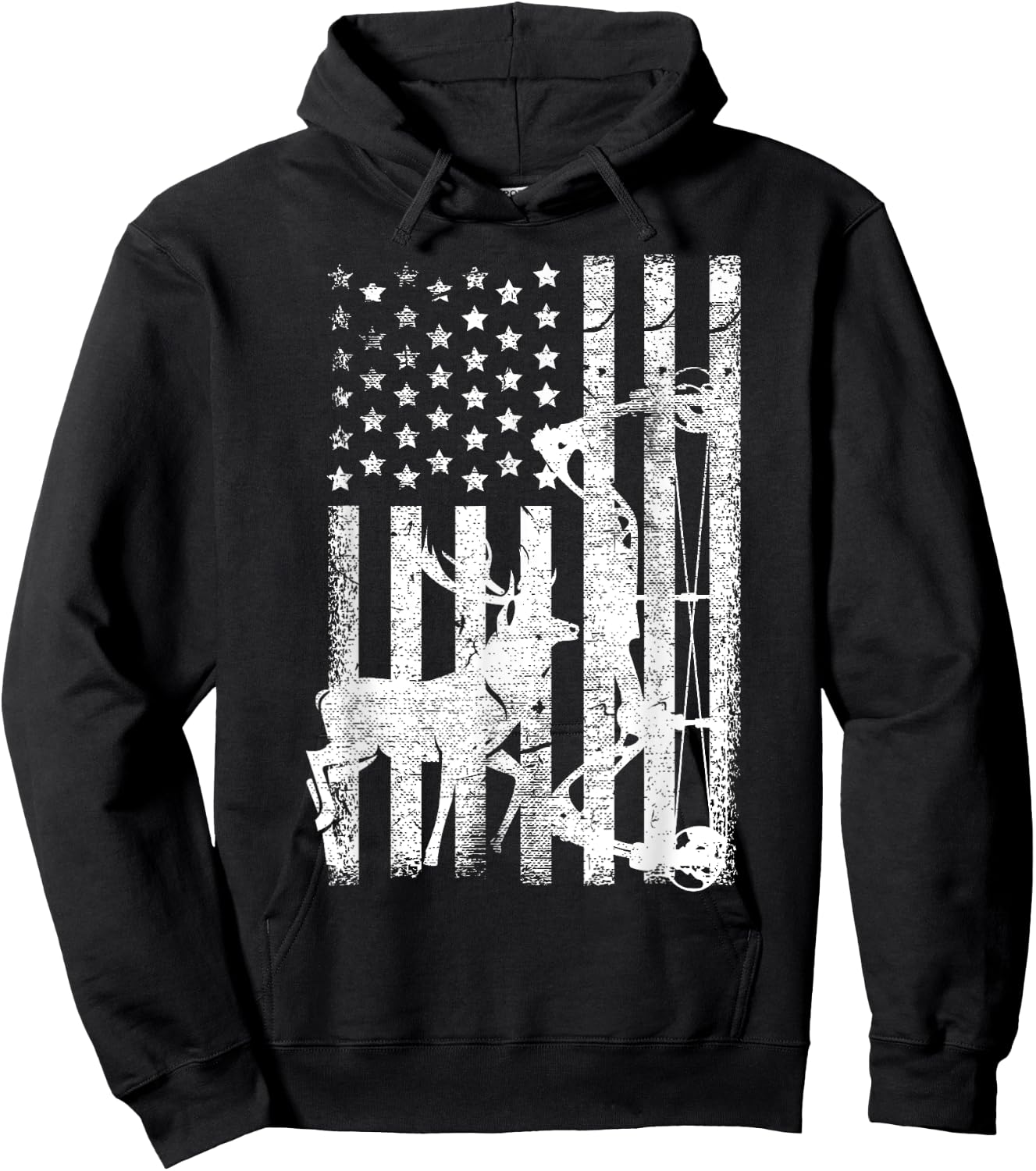 Vintage American Flag Elk Hunting Funny USA Bow Hunters Gift Men Hoodie - Hoodie | Black