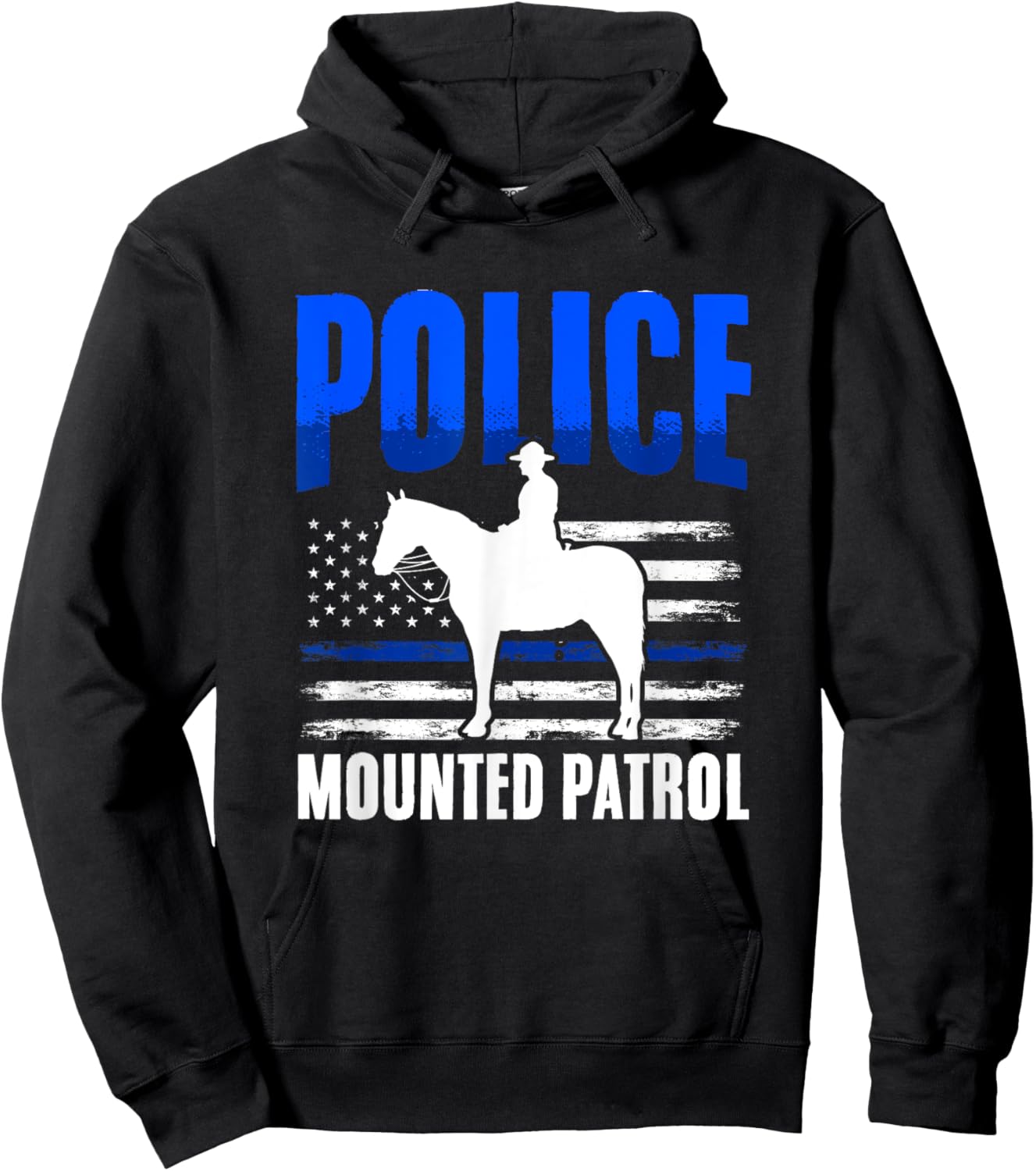 American Flag Thin Blue Line Horse Police Mounted Patrol Men Hoodie - Hoodie | Black