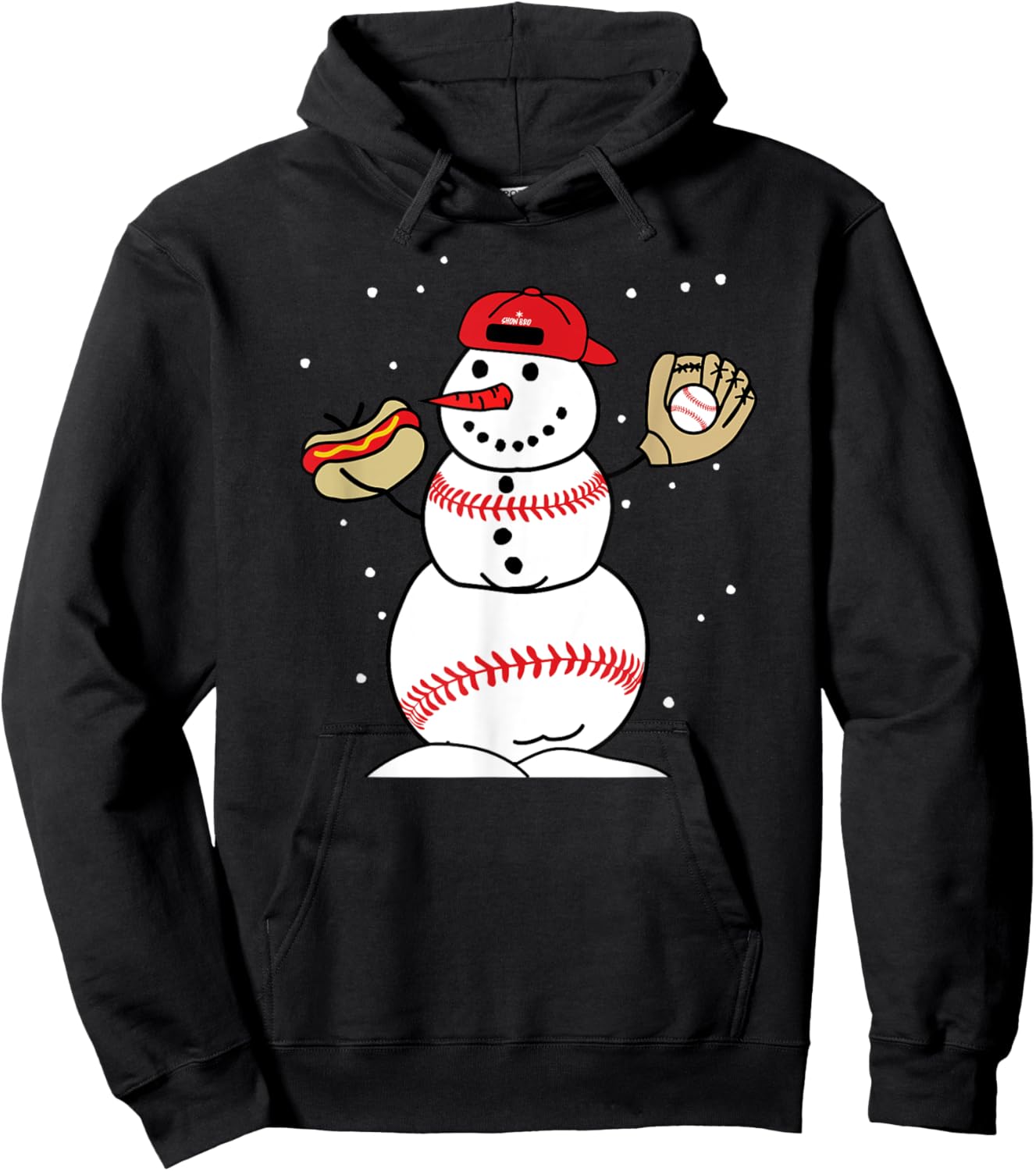 Baseball Snowman Snow Bro Winter Christmas Holiday Hoodie - Hoodie | Black