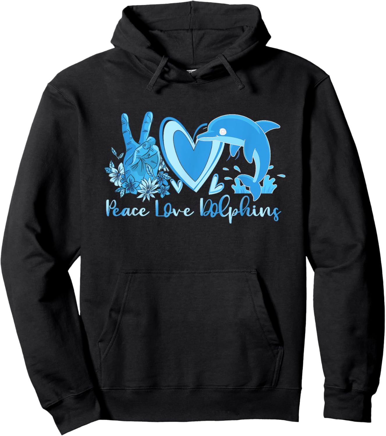 Peace Love Dolphins Funny Dolphin Lover Peaceful Animal Hoodie - Hoodie | Black