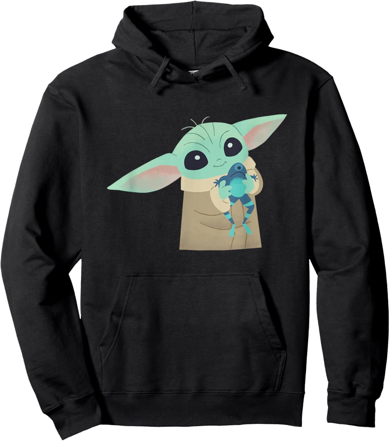 Star Wars The Mandalorian Grogu With Frog Cartoon Hoodie - Hoodie | Black