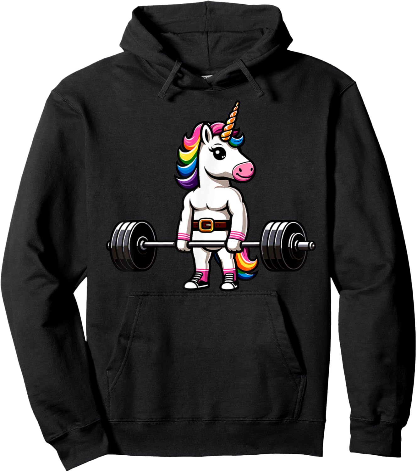 Muscle Gym Unicorn Bodybuilder Nerd Weightlifting Funny Hoodie - Hoodie | Black