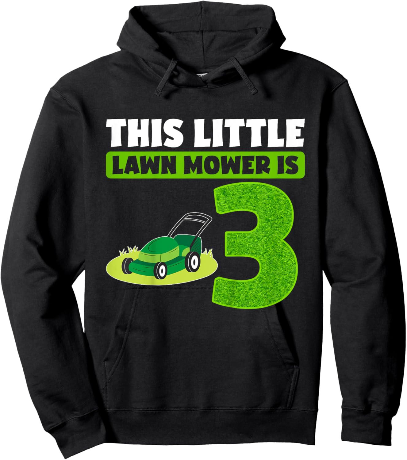 Kids 3rd Lawn Mower Birthday Party Three Year Old Boy Lawn Mowing Hoodie - Hoodie | Black