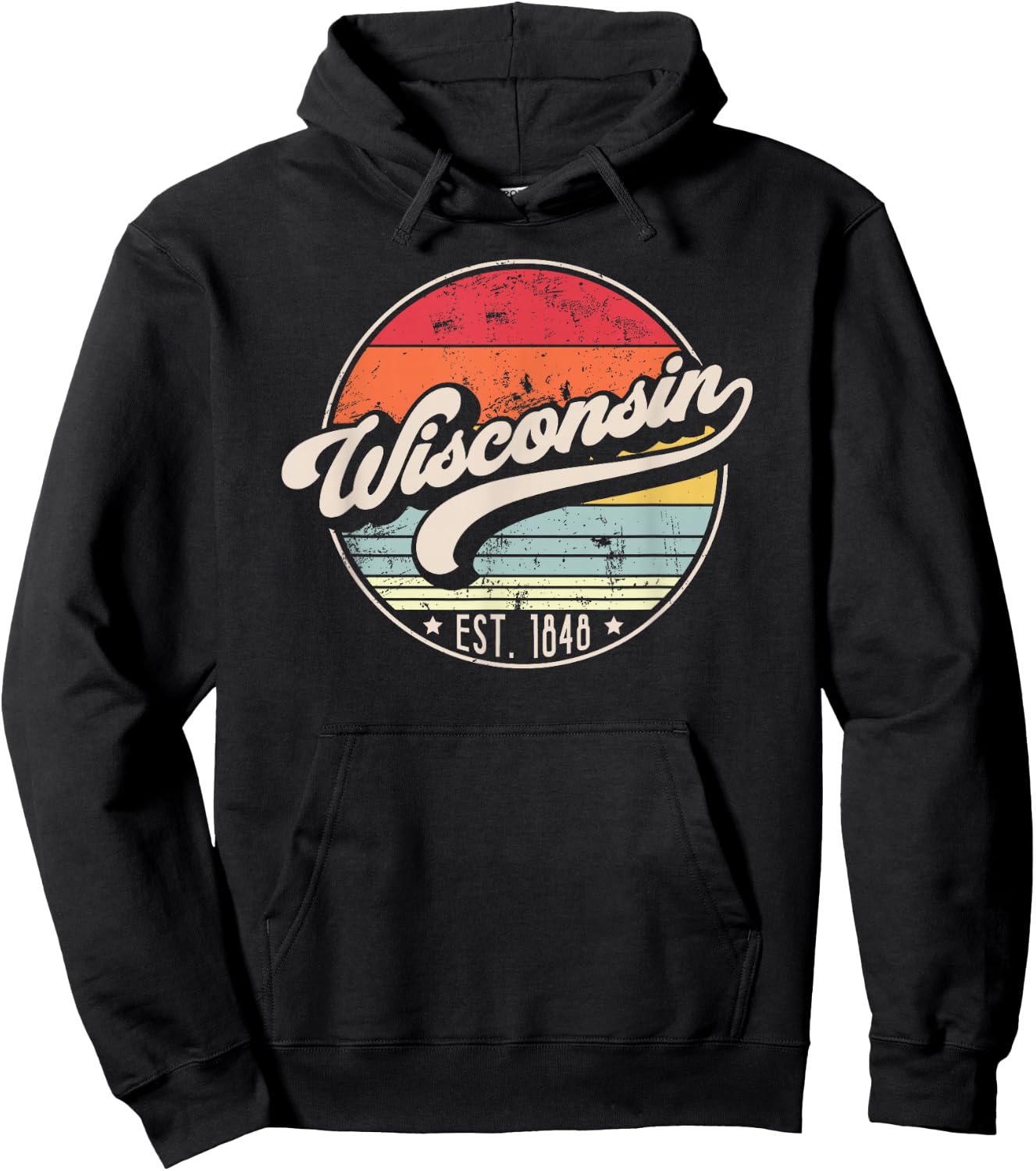 Retro Wisconsin Home State WI Cool 70s Style Sunset Hoodie - Hoodie | Black