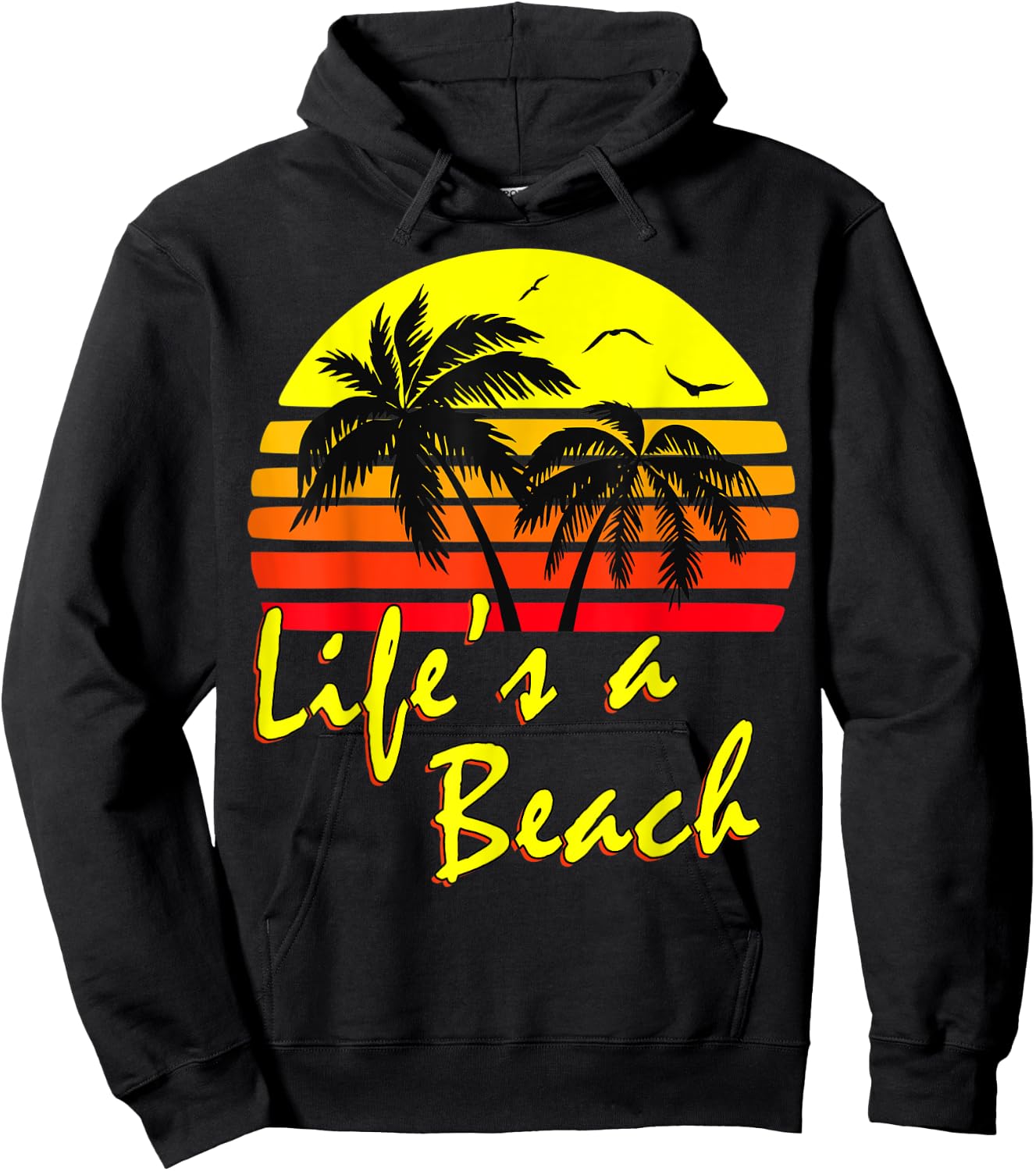 Life's A Beach 80s summer Beach Palm Tree Sunset Men Women Kids Hoodie - Hoodie | Black