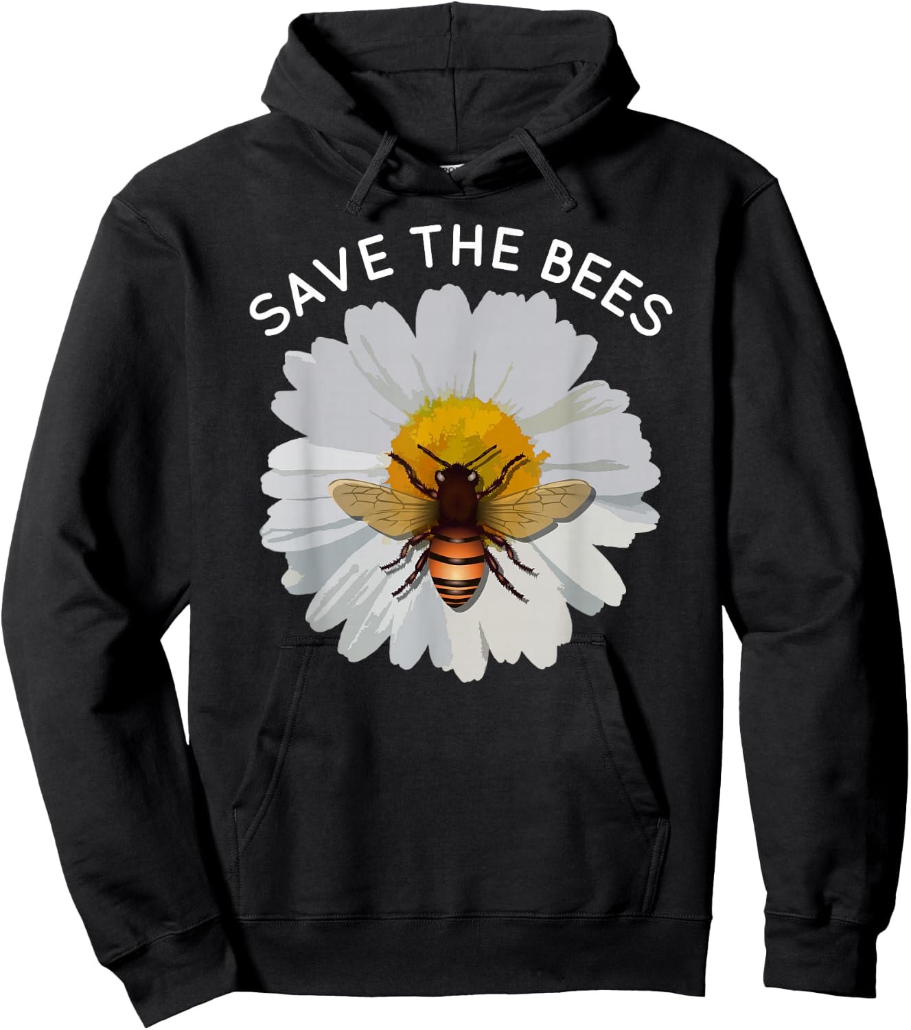 Save The Bees Daisy & Bee White and Yellow Blossom Flower Hoodie - Hoodie | Black