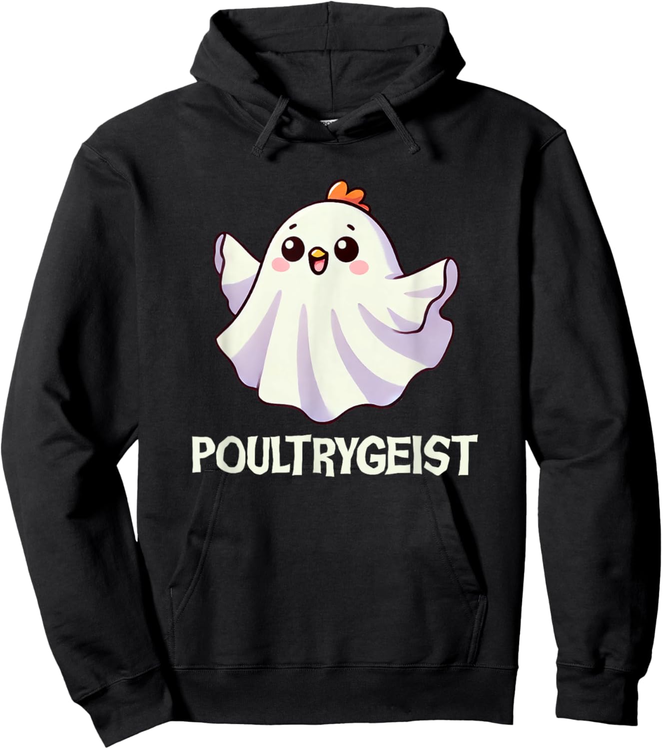 "Poultrygeist" Funny Spooky Cute Boo Chicken Ghost Pun Hoodie - Hoodie | Black