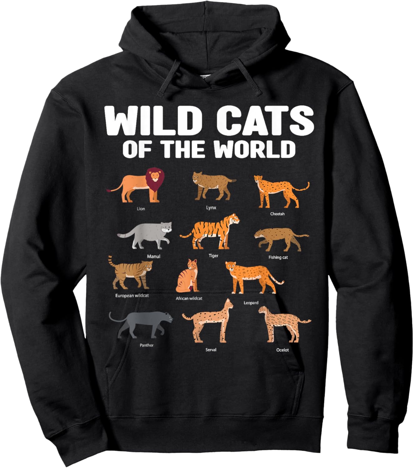 Wild Cats of the World Lion Tiger Hoodie - Hoodie | Black