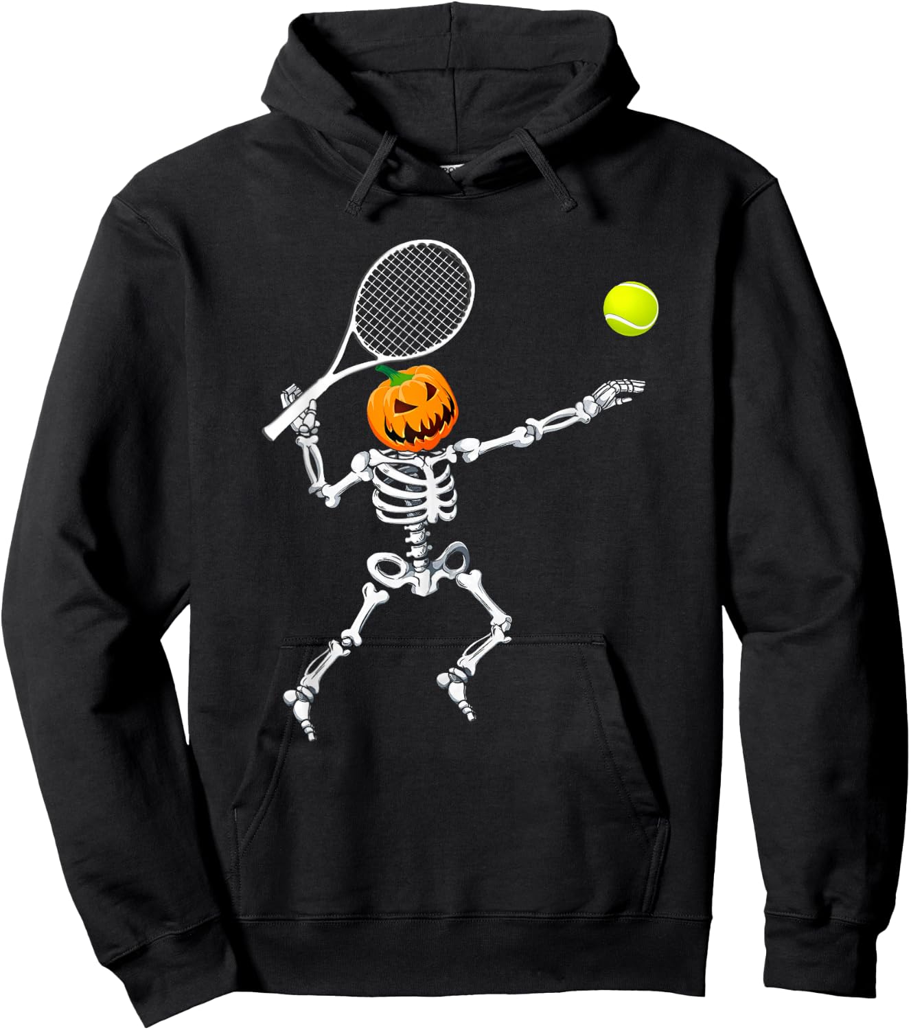 Skeleton Tennis Halloween Pumpkin Hoodie - Hoodie | Black