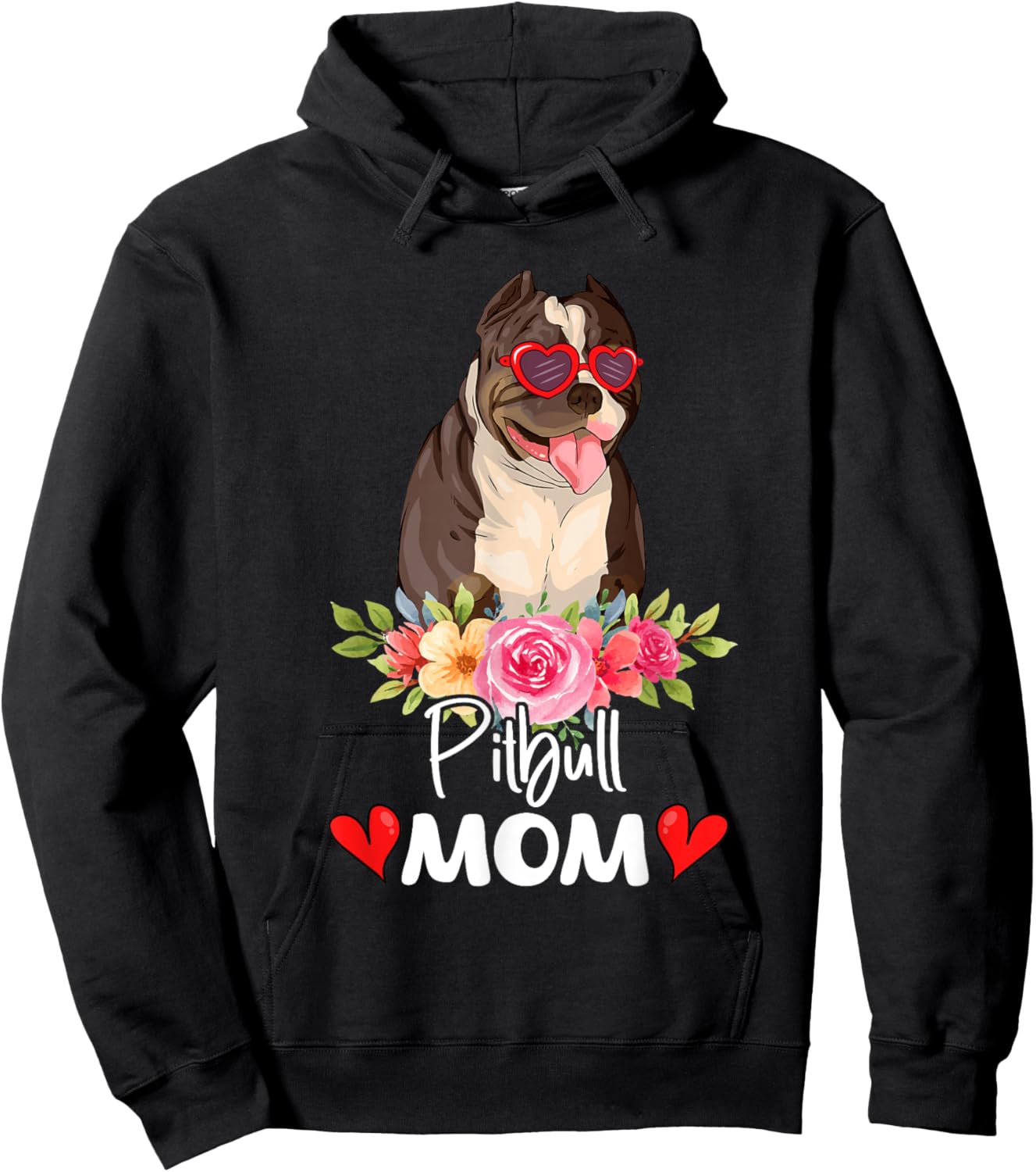 Pitbull Mom Mama Sunglasses Flower Dog Lover Owner Hoodie - Hoodie | Black