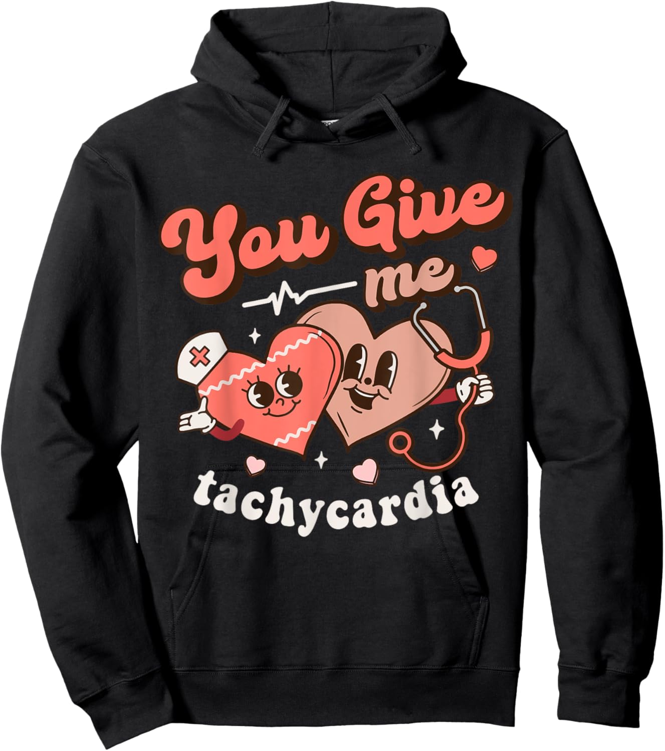 You Give Me Tachycardia Nurse Groovy Valentines CICU Hearts Hoodie - Hoodie | Black