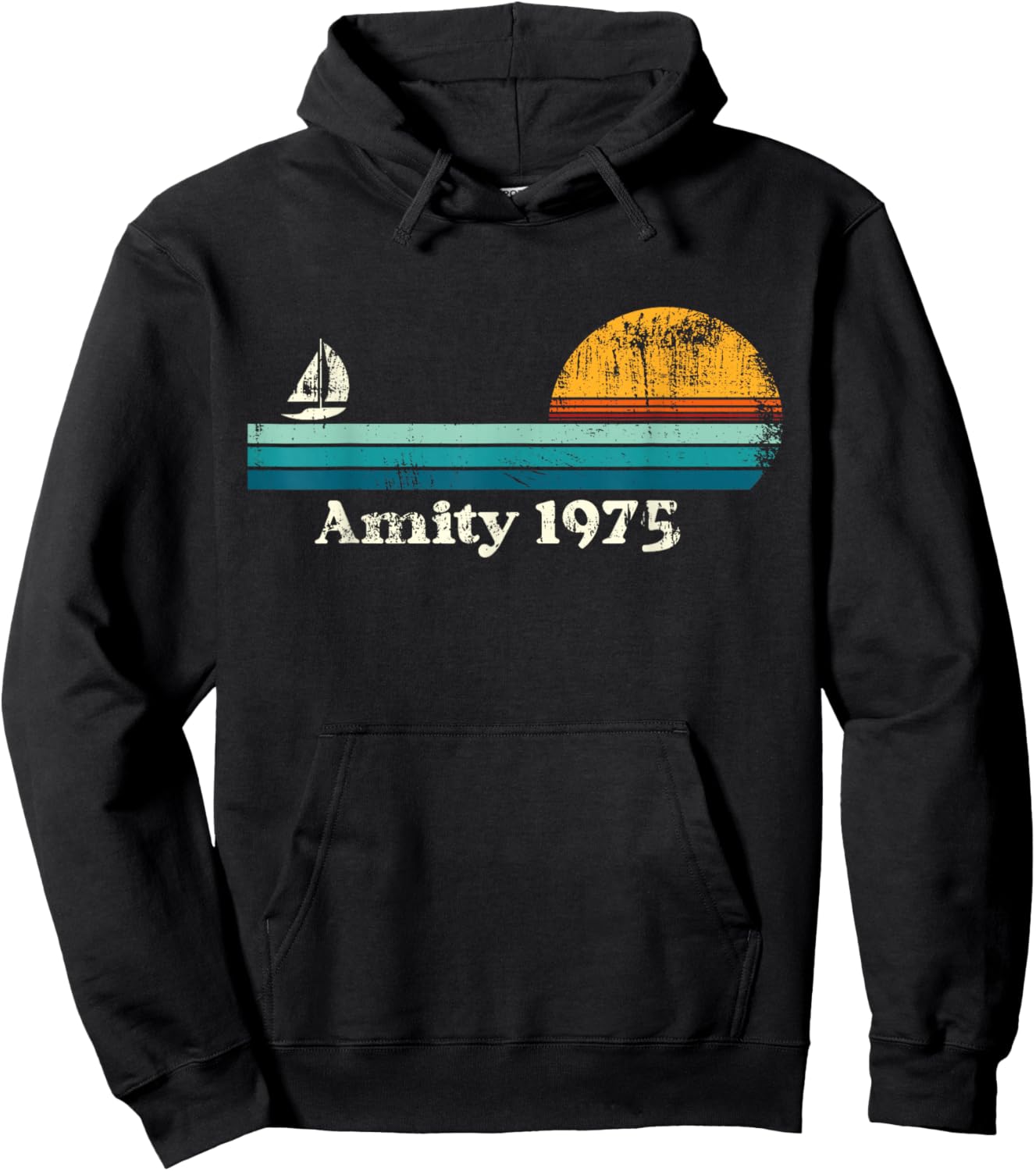Vintage Amity 1975 Sunset Retro Sailboat Sunrise Summer Hoodie - Hoodie | Black