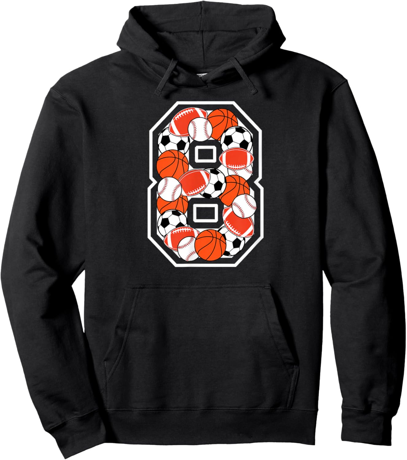 8th Birthday Sports Birthday Party 8 Year Old Boy Hoodie - Hoodie | Black