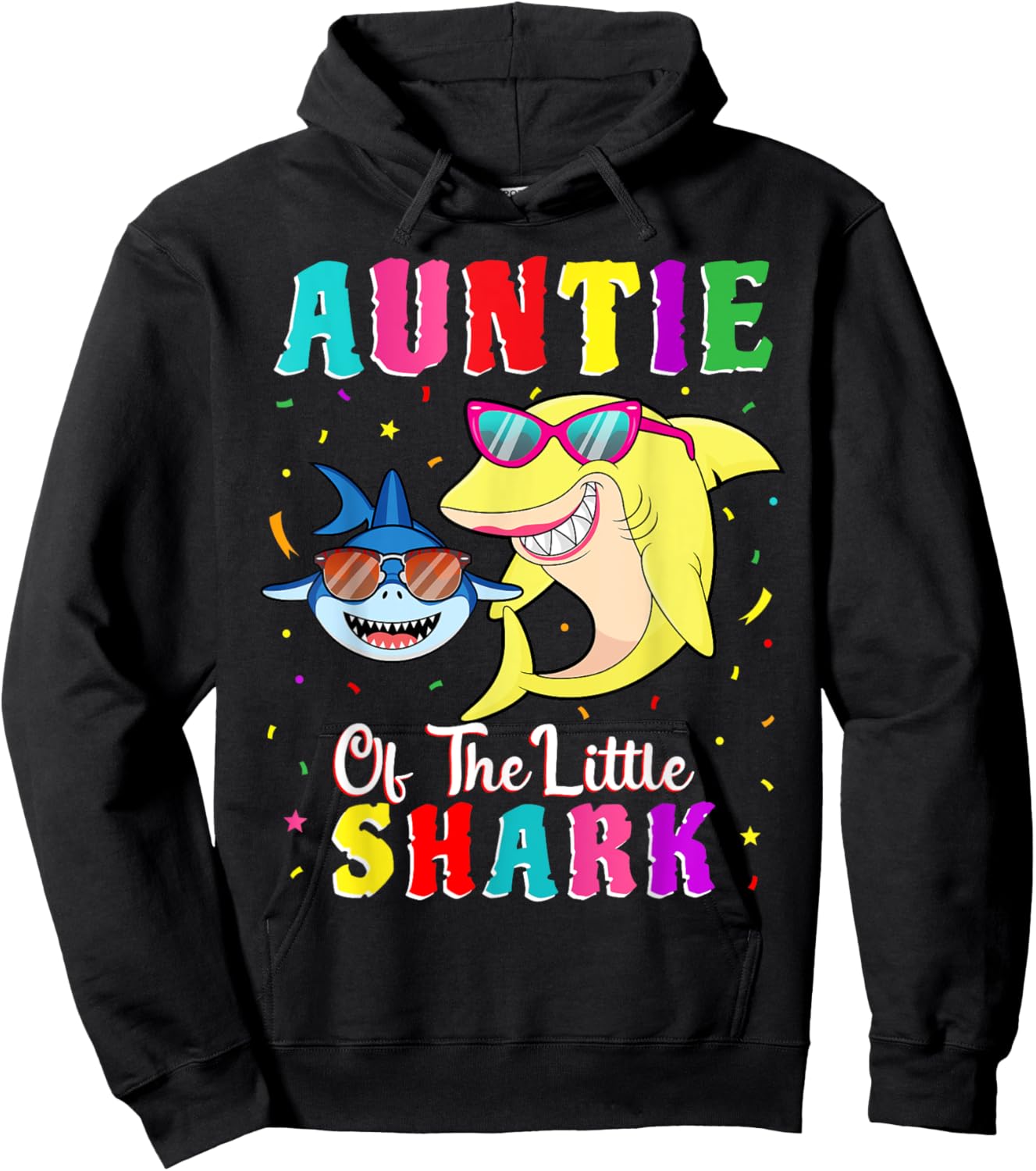 Auntie Of The Little Shark Aunt Nephew Shark Birthday Party Hoodie - Hoodie | Black