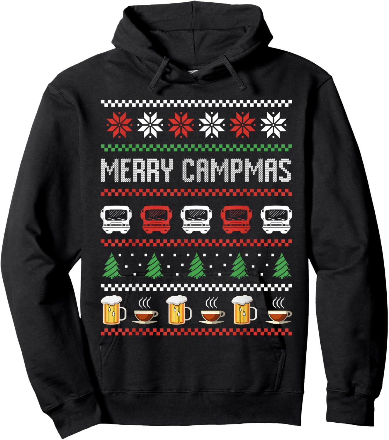 Camping Motorhome Ugly Christmas Sweater Merry Campmas Hoodie - Hoodie | Black