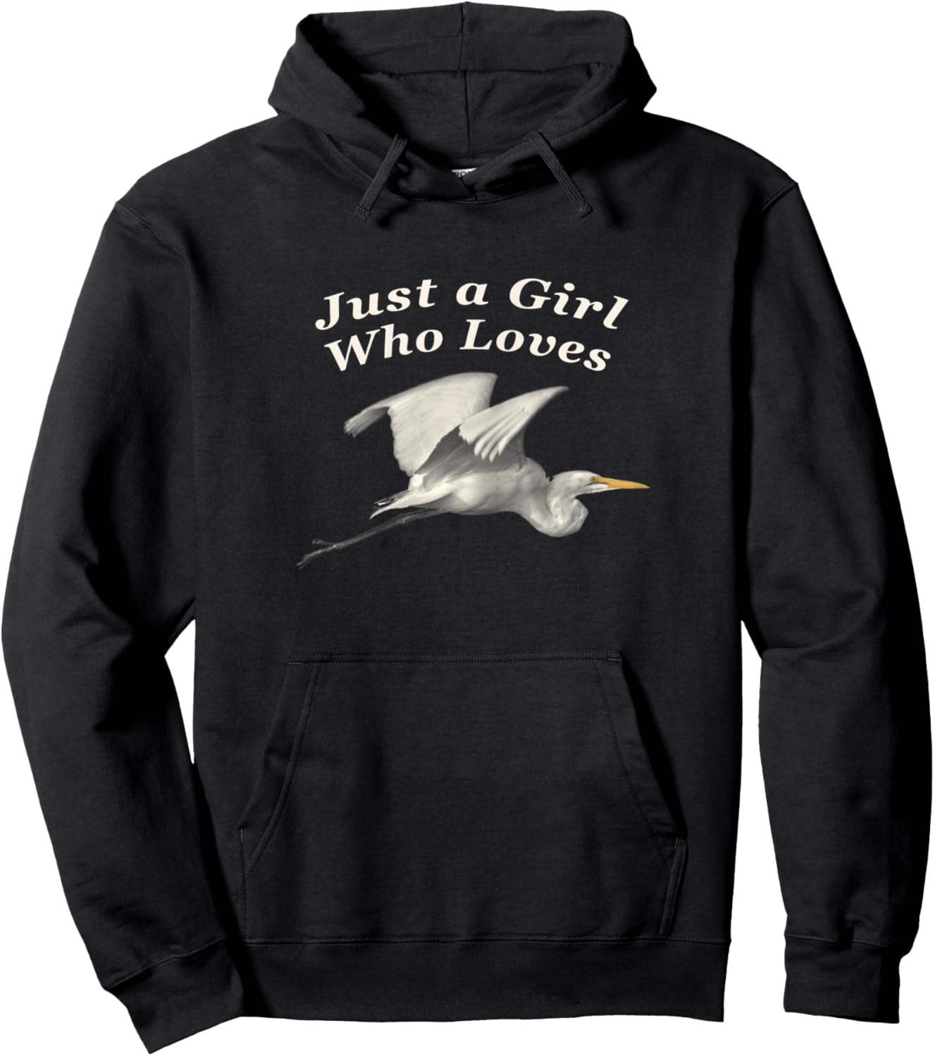 Picture of Great Egret with Text "Just a Girl Who Loves" Hoodie - Hoodie | Black