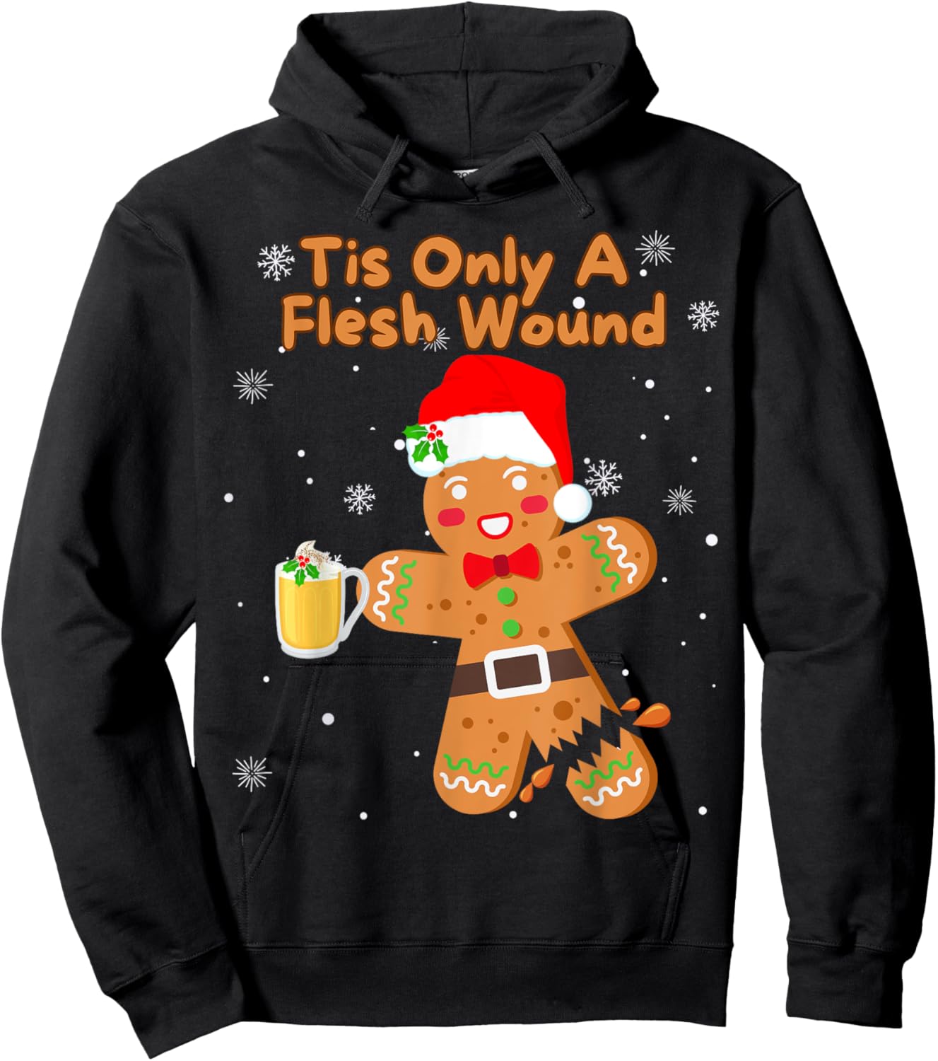 Tis Only A Flesh Wound Funny Gingerbread Boy Christmas Hoodie - Hoodie | Black
