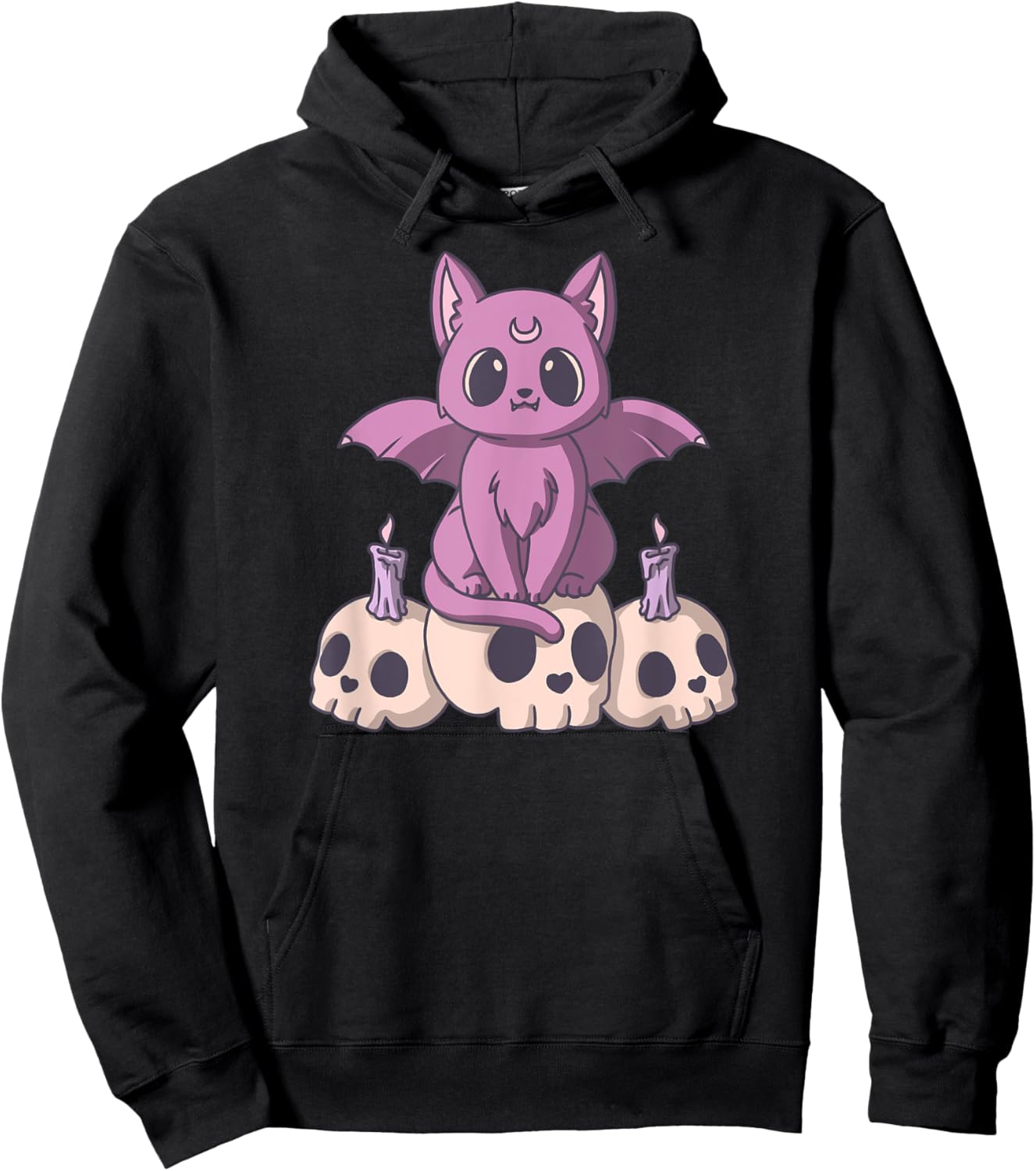 Pastel Goth Satanic Demon Cat And Skull Anime Kawaii Women Hoodie - Hoodie | Black