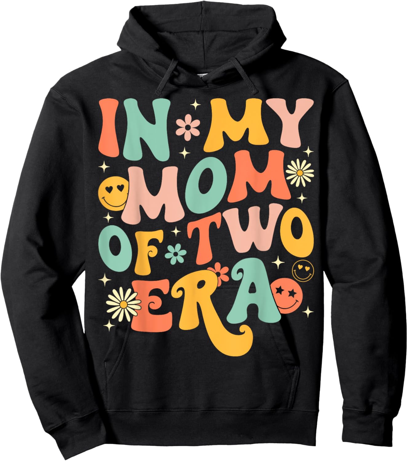Groovy In My Mom Of Two Era Funny Mother's Day Hoodie - Hoodie | Black