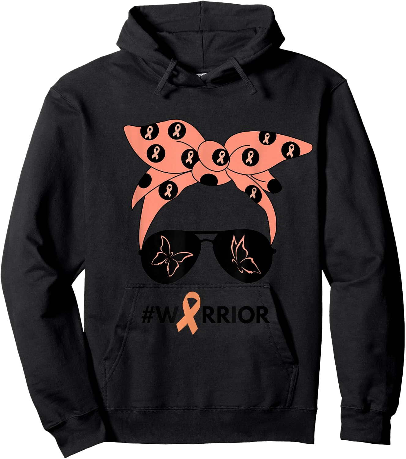 Peach Ribbon Uterine Endometrial Cancer Warrior Bandana Hoodie - Hoodie | Black