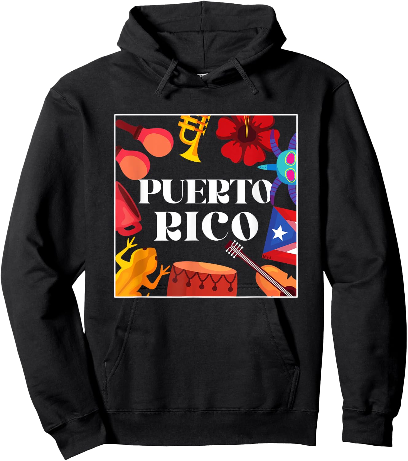 Puerto Rico Flag Flower Amapola Coquí Vejigante Pride Hoodie - Hoodie | Black