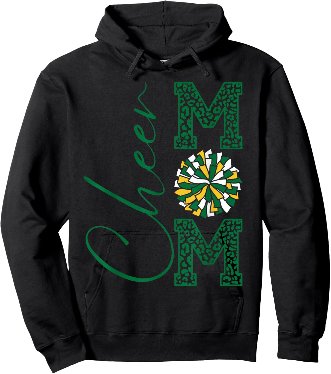 Cheer Mom | Green Yellow White | Gold | Leopard Print Hoodie - Hoodie | Black