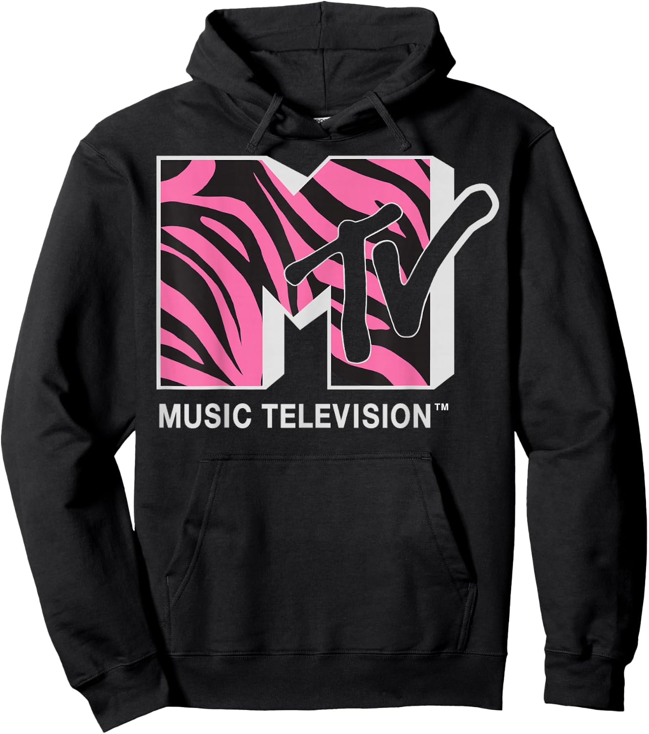 MTV Pink and Black Zebra Logo Graphic Hoodie - Hoodie | Black