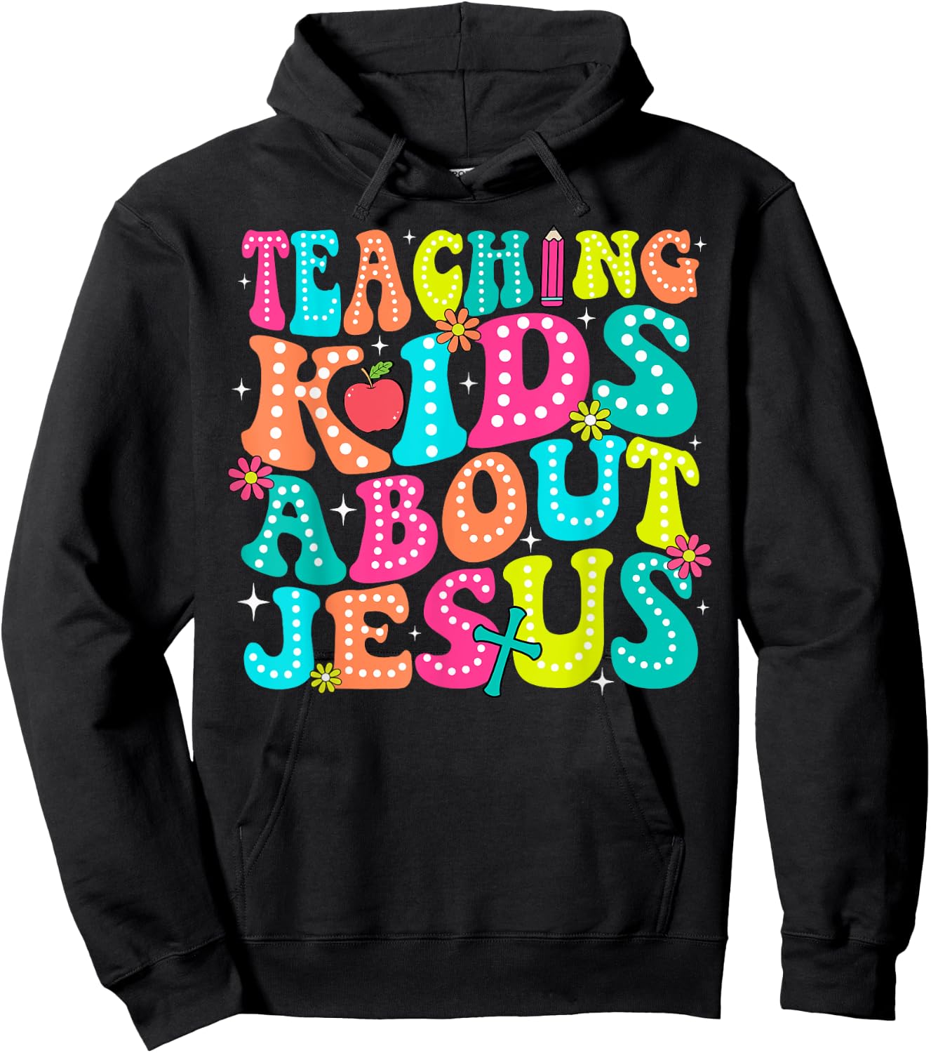 Teaching Kids About Jesus Christian Teacher Retro Groovy Hoodie - Hoodie | Black