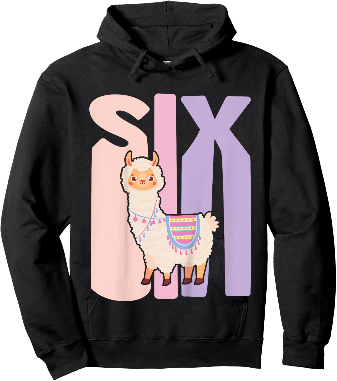 Kids 6 Year Old Cute Llama Alpaca Birthday Girl 6th B-day Hoodie - Hoodie | Black
