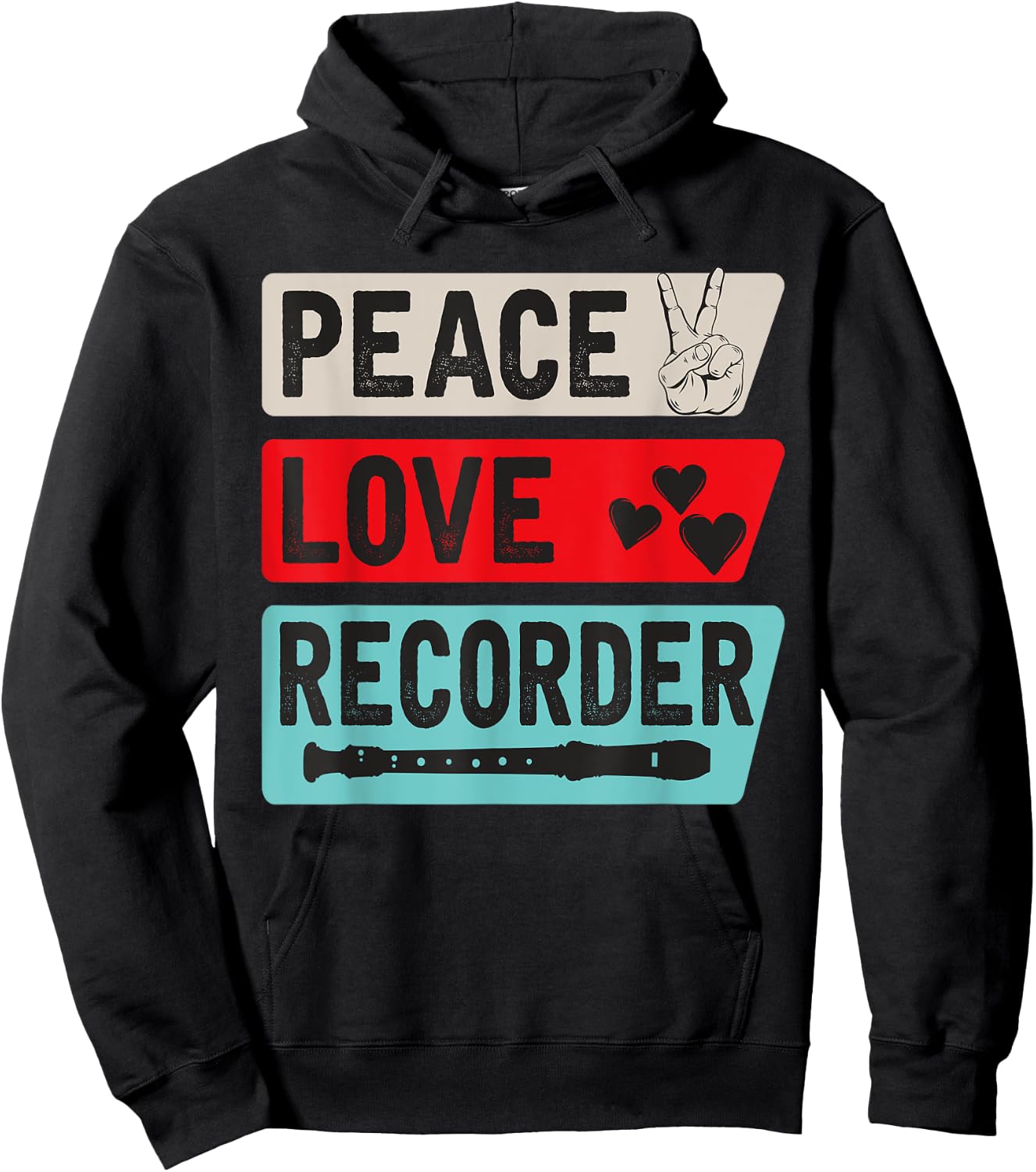 Peace Love Recorder Musical Instrument Recorder Flute Hoodie - Hoodie | Black