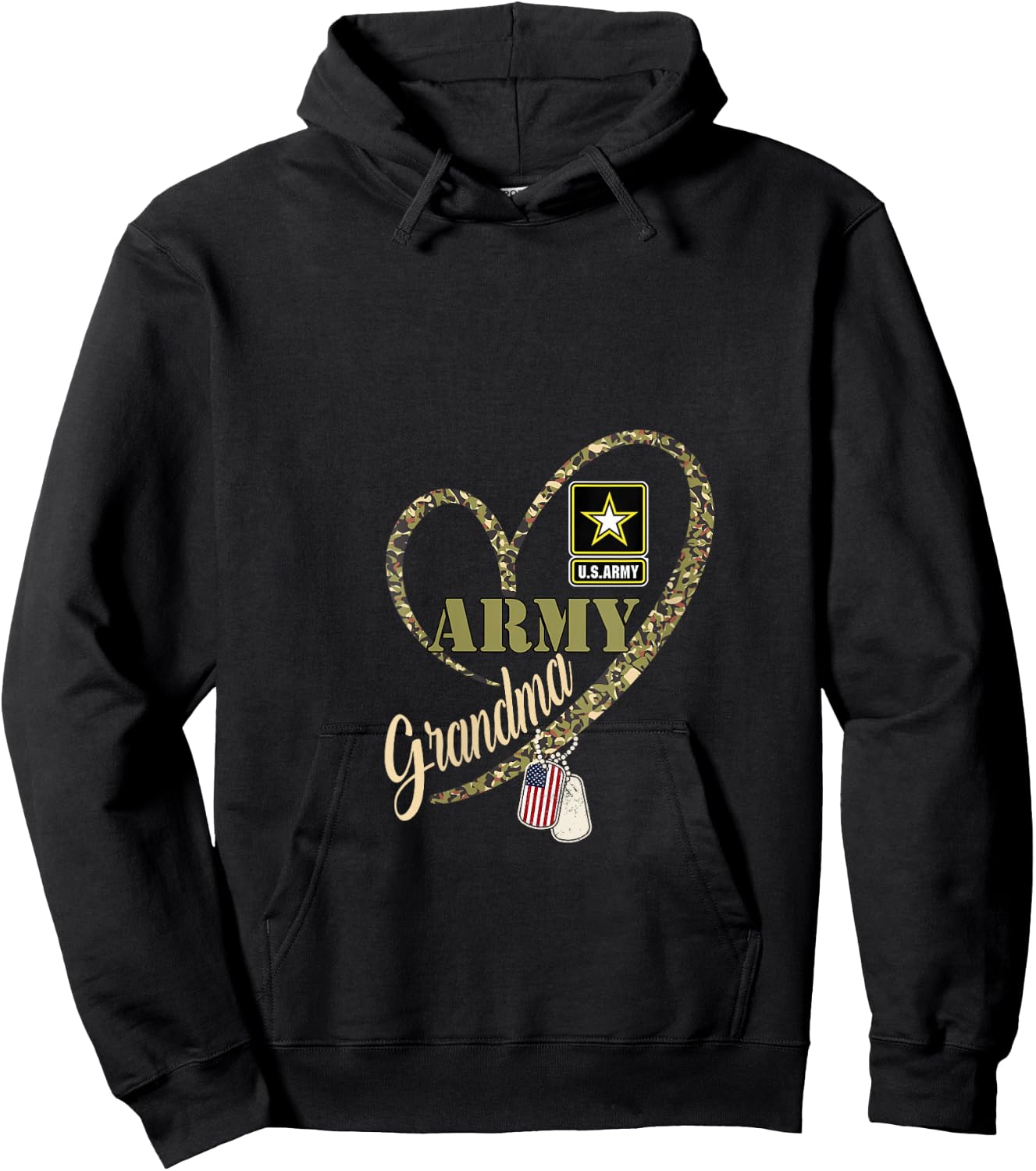 Proud Grandma Clothing Funny Military Heart Camouflage V-Neck Hoodie - Hoodie | Black