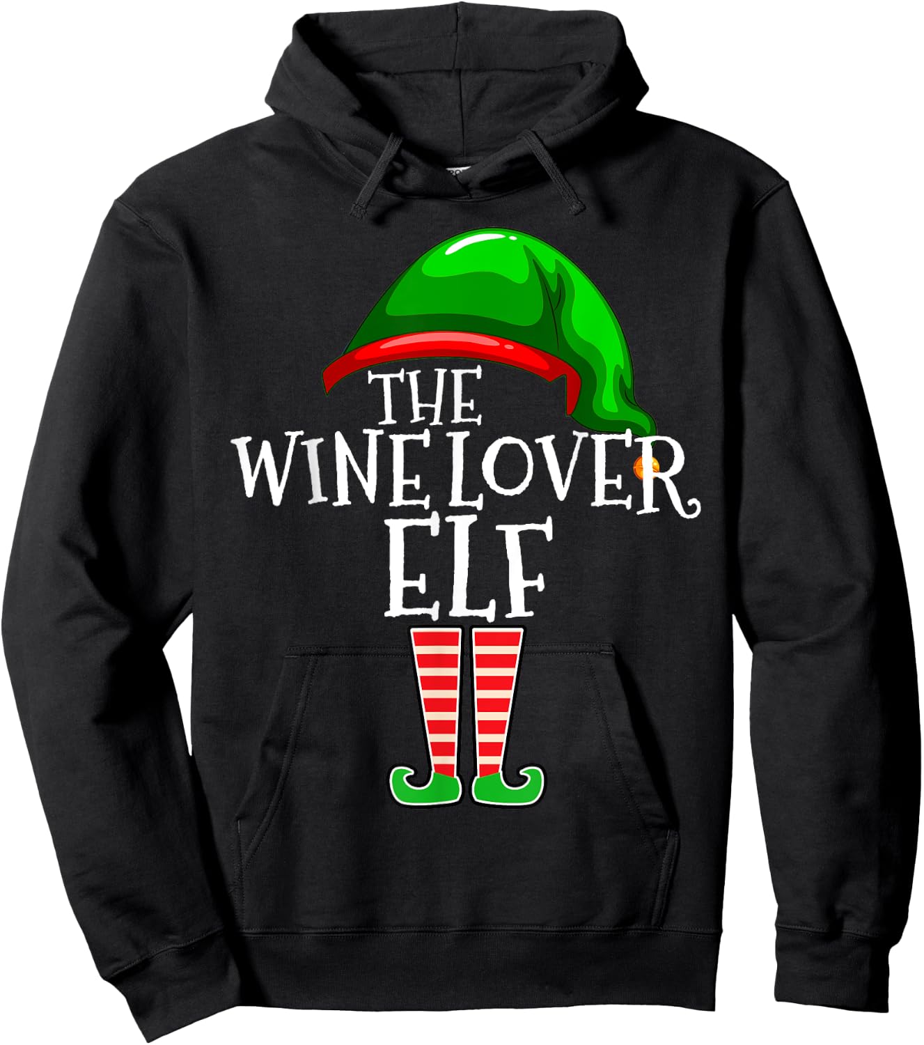Wine Lover Elf Group Matching Family Christmas Gift Drinking Hoodie - Hoodie | Black