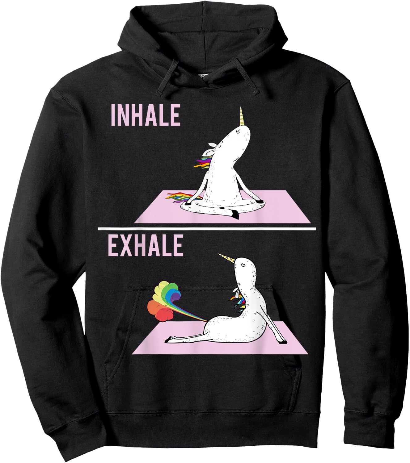 Funny Unicorn Yoga Pose Inhale Exhale Farting Unicorn Hoodie - Hoodie | Black