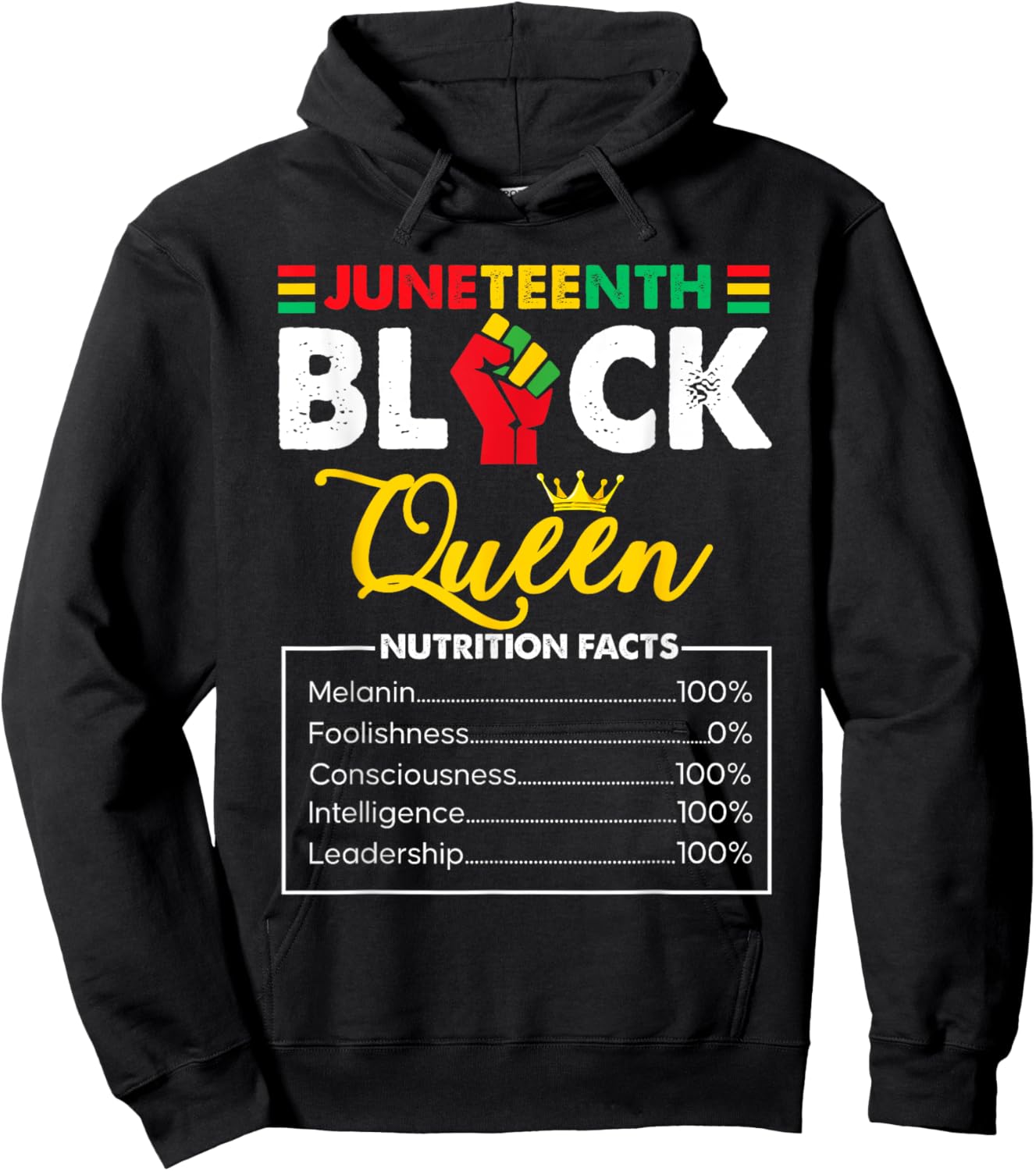 Juneteenth Black African Queen Nutritional Facts Hoodie - Hoodie | Black