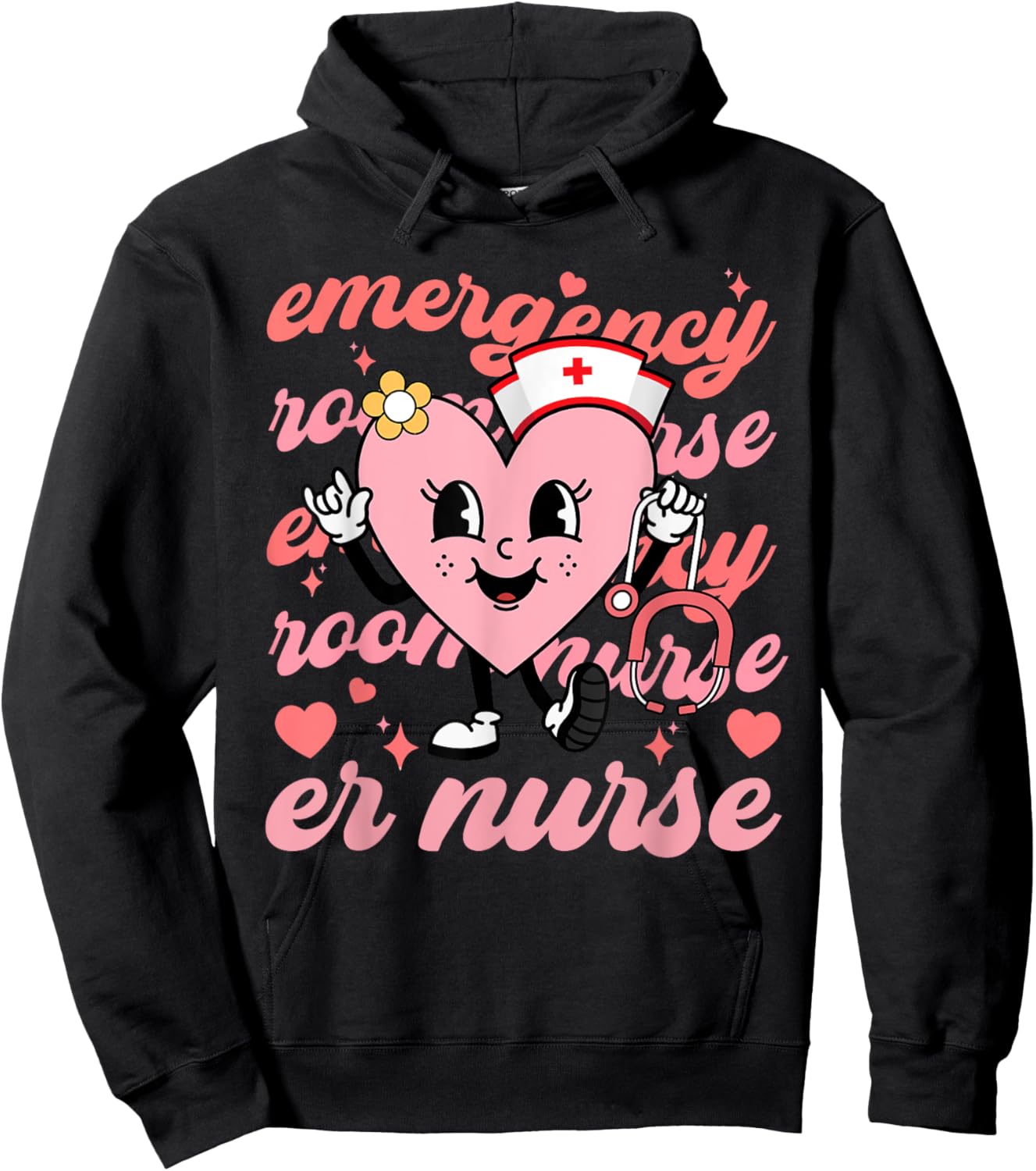 Retro Emergency Room Nurse Valentines Day Hearts Stethoscope Hoodie - Hoodie | Black