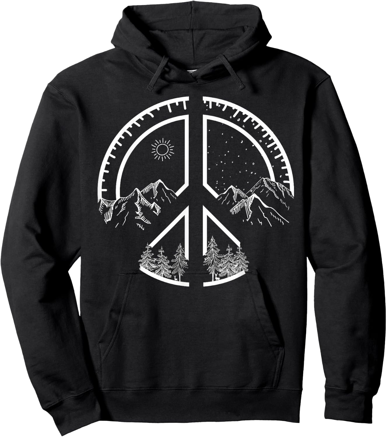 Four Seasons Peace Sign Outdoor Adventure Hippie Retro 60s Hoodie - Hoodie | Black