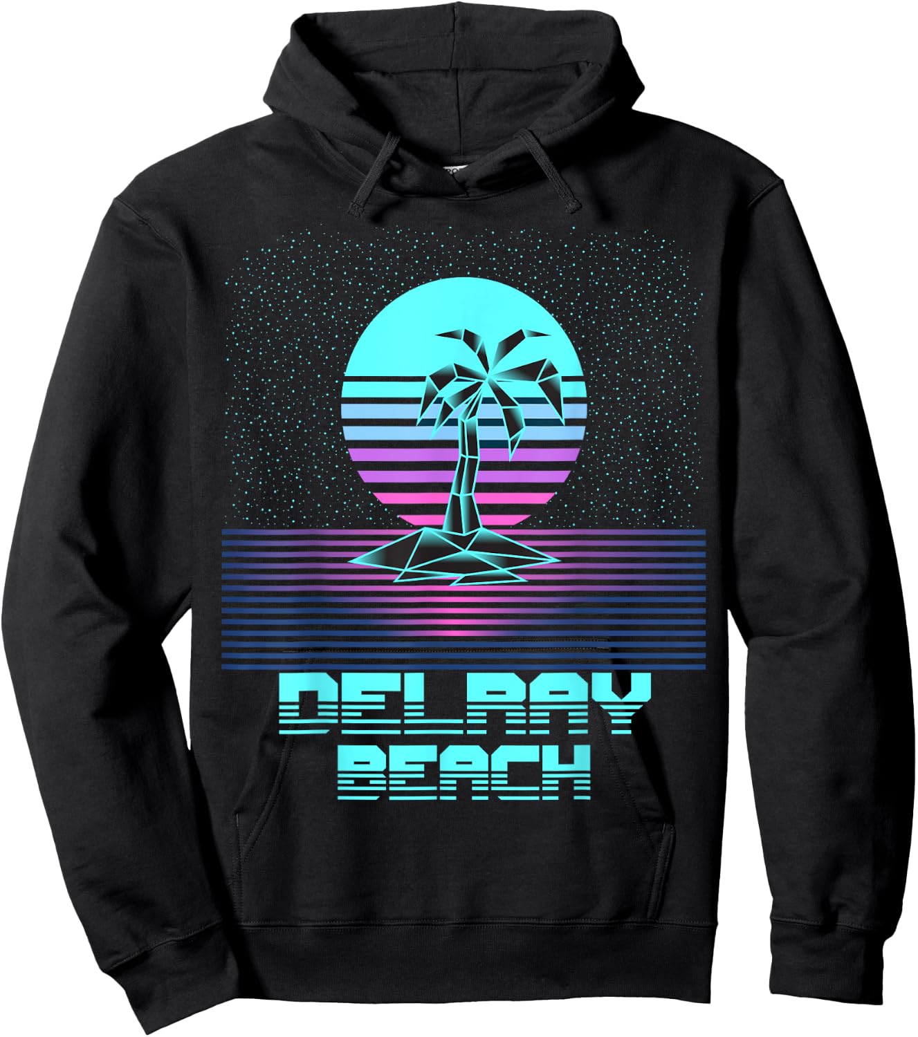 Delray Beach FL Retro Vintage 80s Palm Tree Art Souvenir Hoodie - Hoodie | Black
