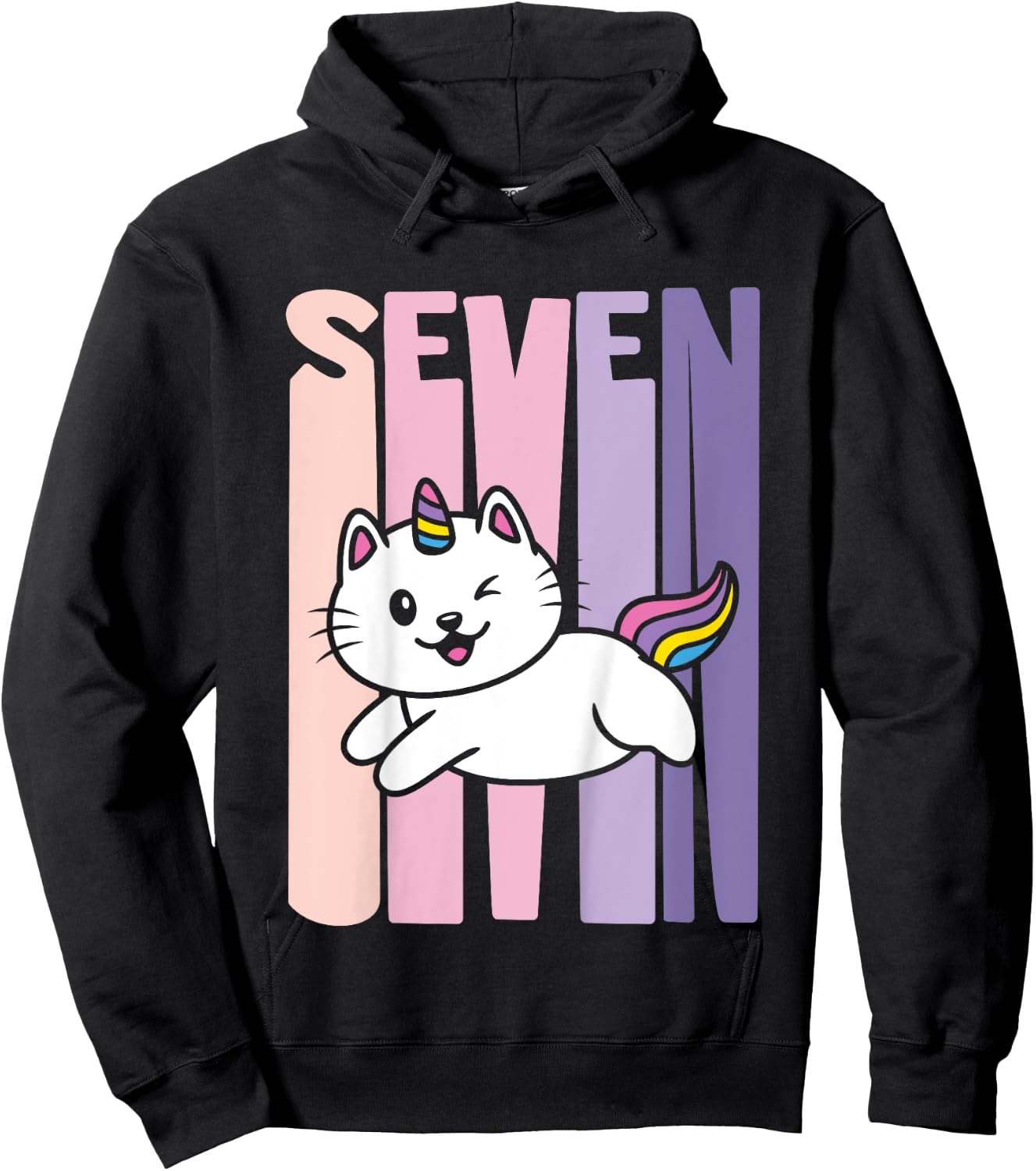 7 Year Old Cute Caticorn Cat Unicorn Birthday Girl B-day Hoodie - Hoodie | Black