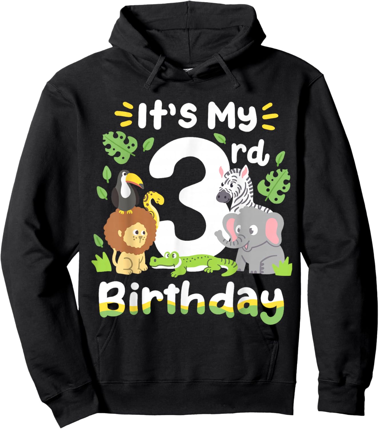 Jungle Safari 3rd Birthday Zoo Animal Three Years Old Kids Hoodie - Hoodie | Black