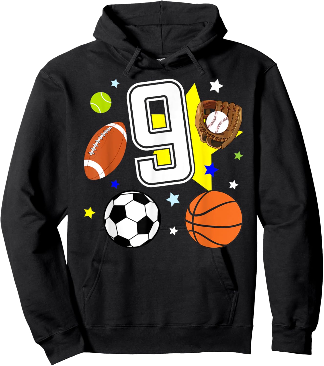 9th Birthday Sports Birthday Theme 9 Year Old Boy Hoodie - Hoodie | Black