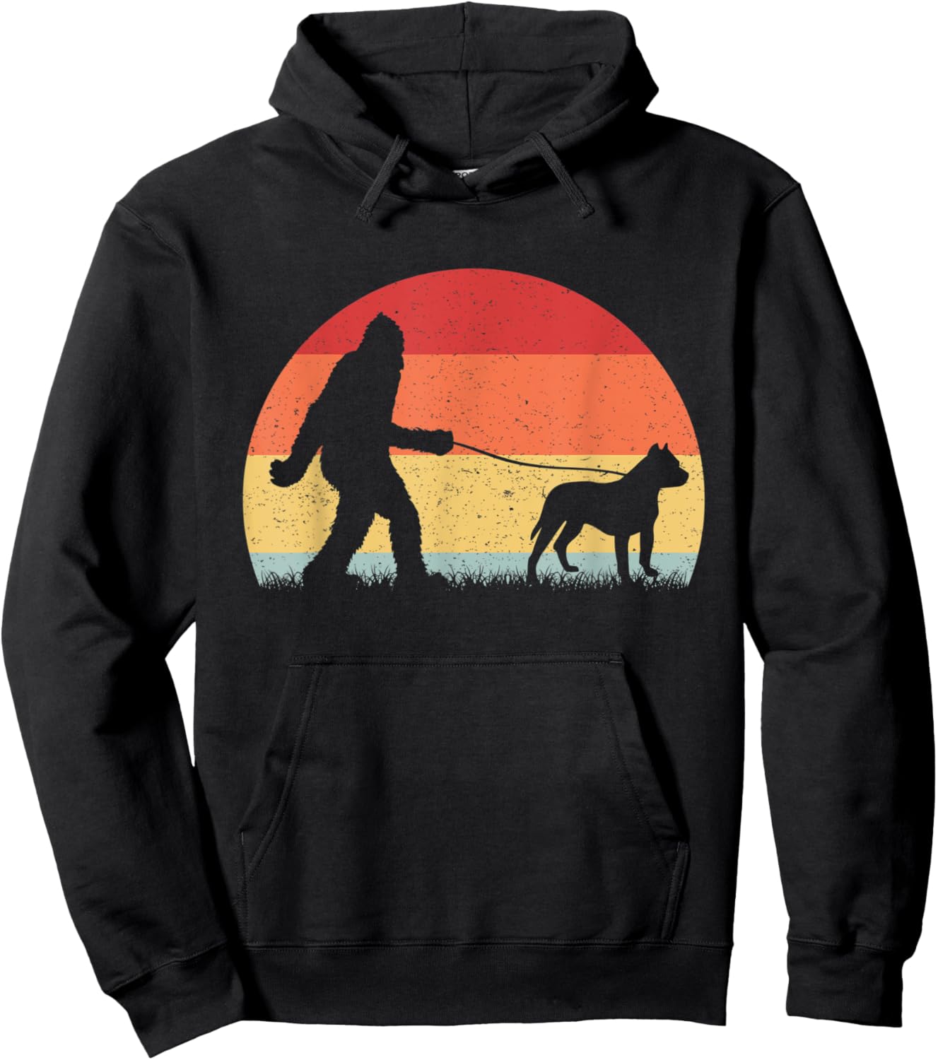Vintage Bigfoot Walking Pit bull Dog Sasquatch Funny Gifts Hoodie - Hoodie | Black