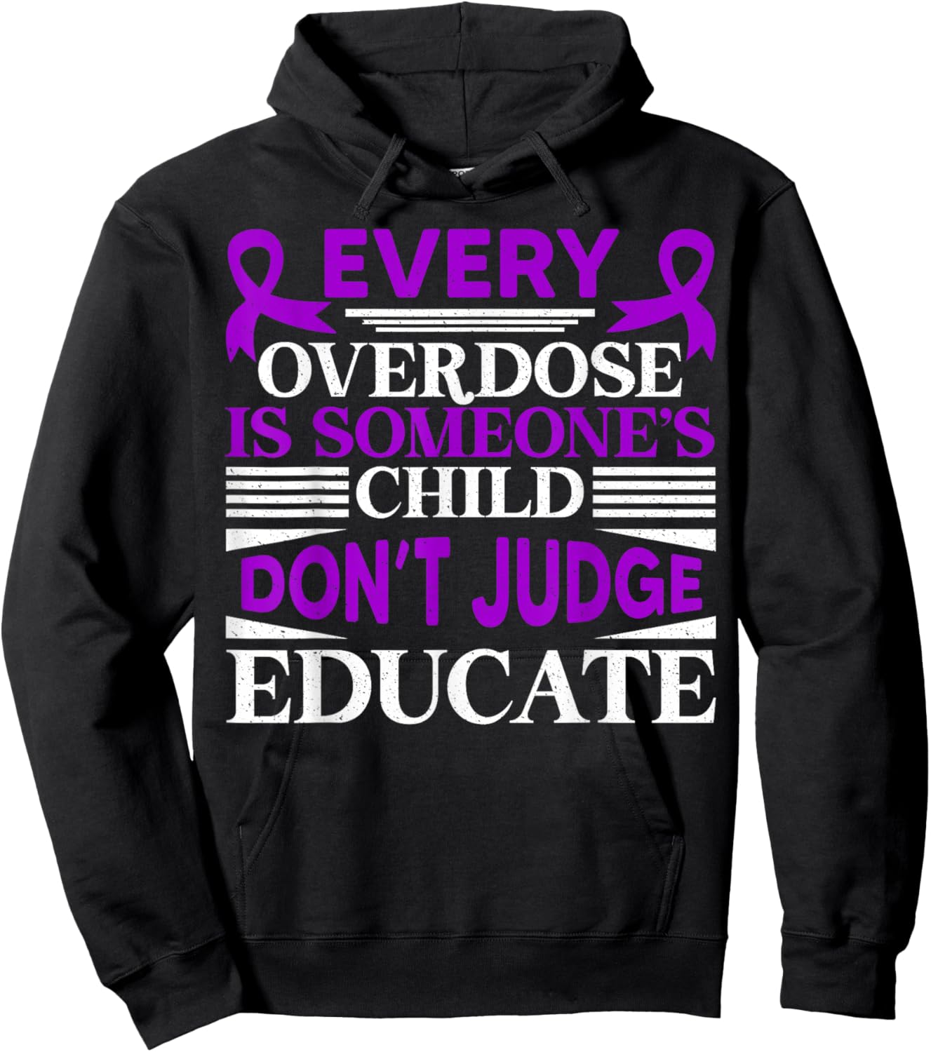 Overdose Awareness Dont Judge Educate Purple Ribbon Hoodie - Hoodie | Black