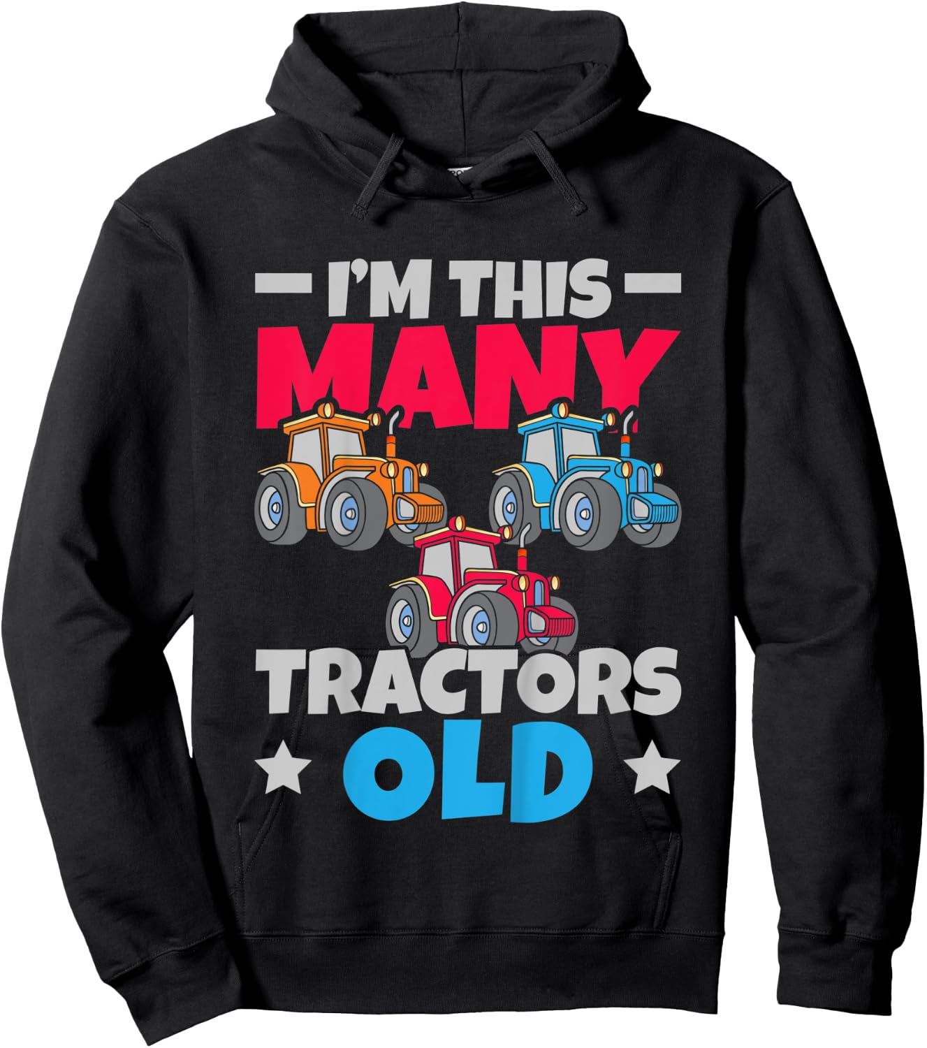 Kids I'm This Many Tractors Old 3 3rd Birthday Three Years Old Hoodie - Hoodie | Black