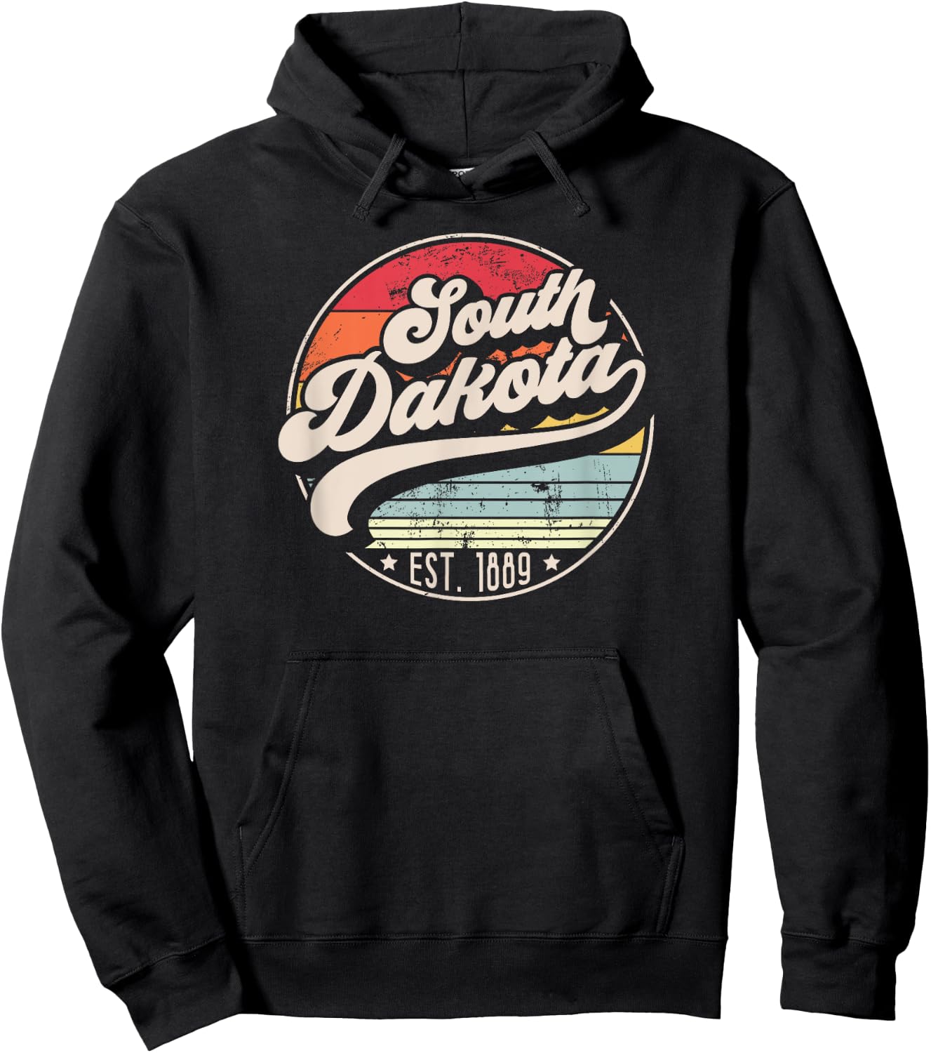 Retro South Dakota Home State SD Cool 70s Style Sunset Hoodie - Hoodie | Black