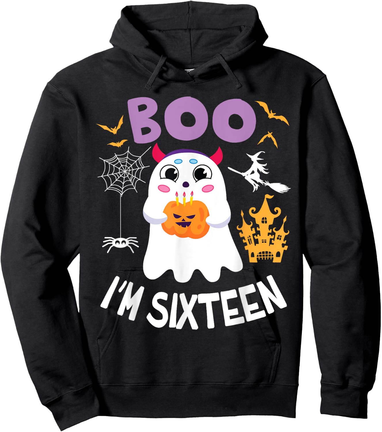 Ghost Hold Pumpkin Birthday Candles BOO I'm Sixteen Years Hoodie - Hoodie | Black