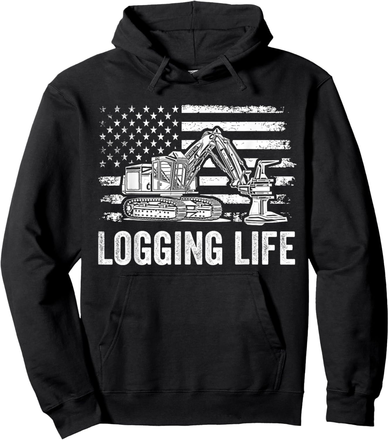 Feller Buncher Logger Life Funny Logging Patriotic Men Hoodie - Hoodie | Black