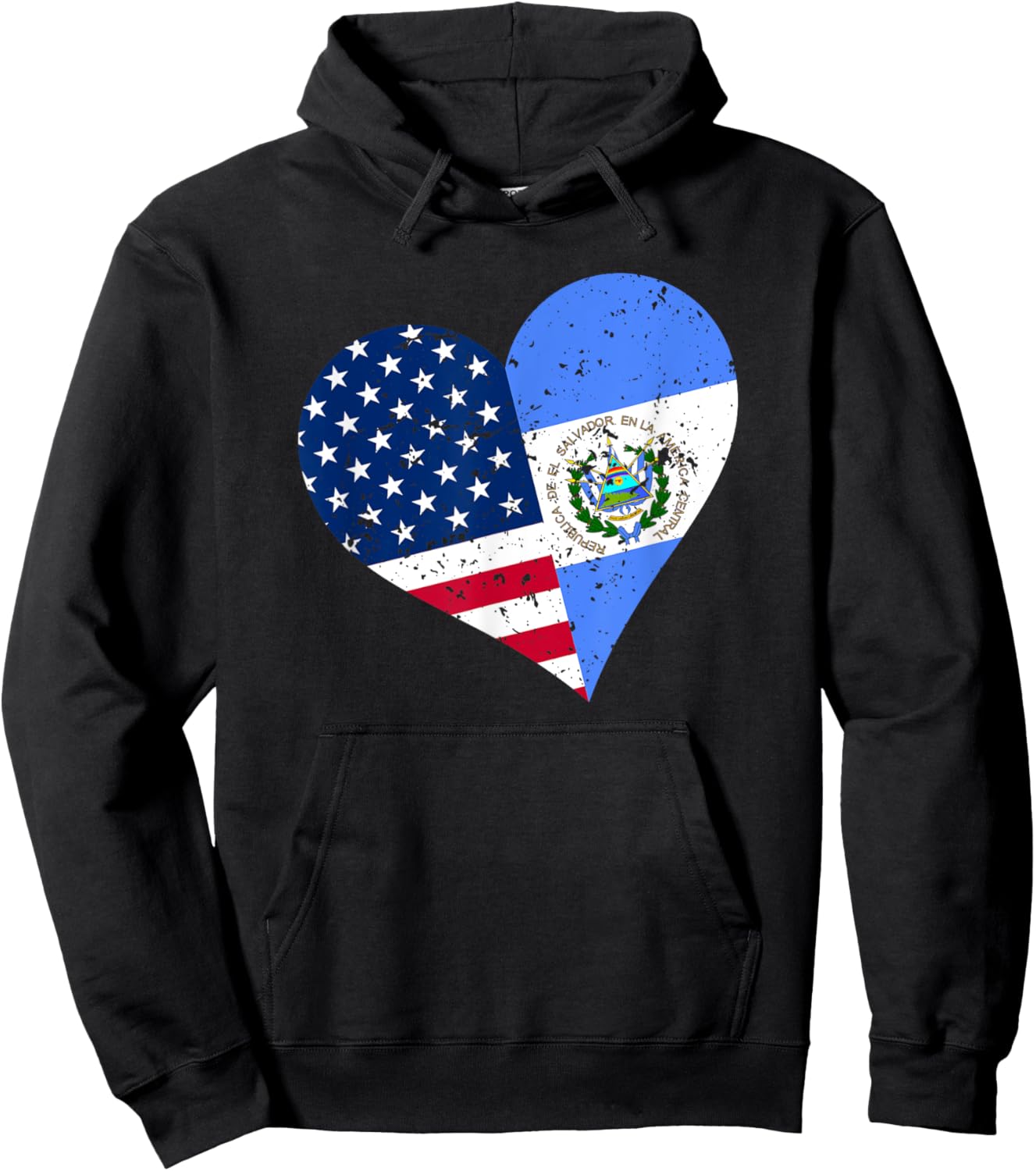 El Salvador USA Heart Distressed Salvadorian American Flag Hoodie - Hoodie | Black