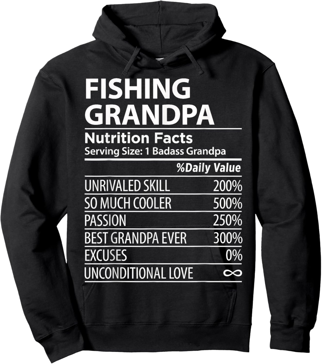 Fishing Grandpa Nutrition Facts | Funny Fishing Grandpa Hoodie - Hoodie | Black